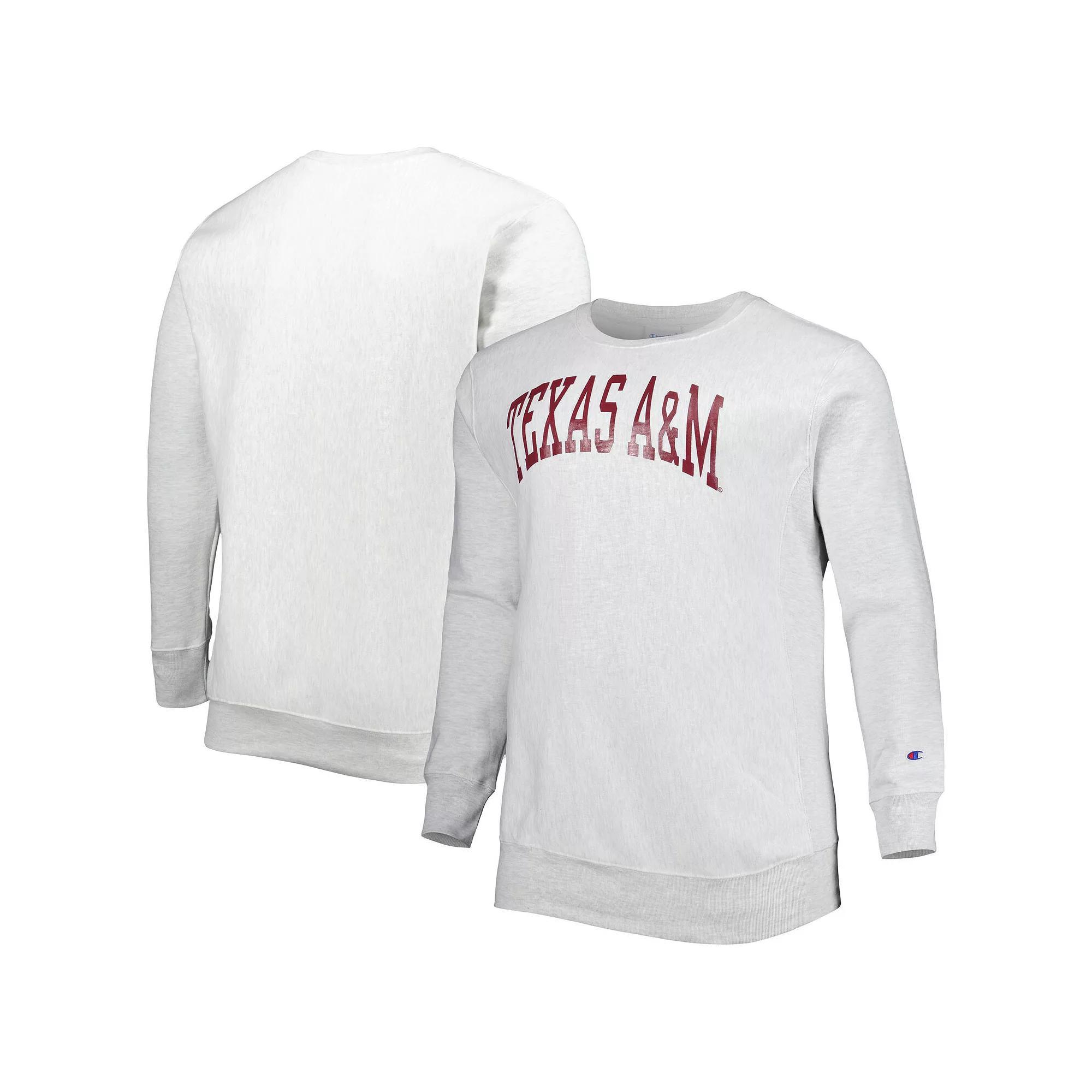 Men's Champion Heathered Gray Texas A&M Aggies Big & Tall Reverse Weave Fleece Crewneck Pullover Sweatshirt,  Product Image