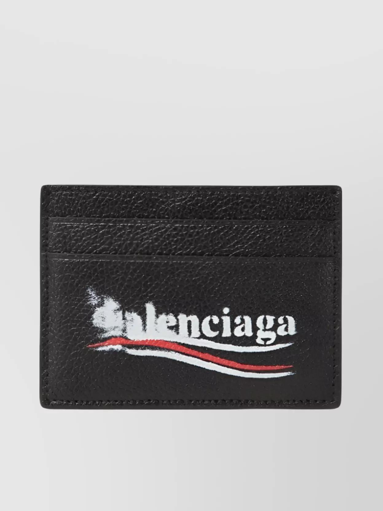 BALENCIAGA Grained Leather Card Holder With Textured Finish In Black Product Image