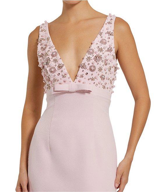 Mac Duggal V-Neck Beaded Bodice Crepe Aline Gown Product Image