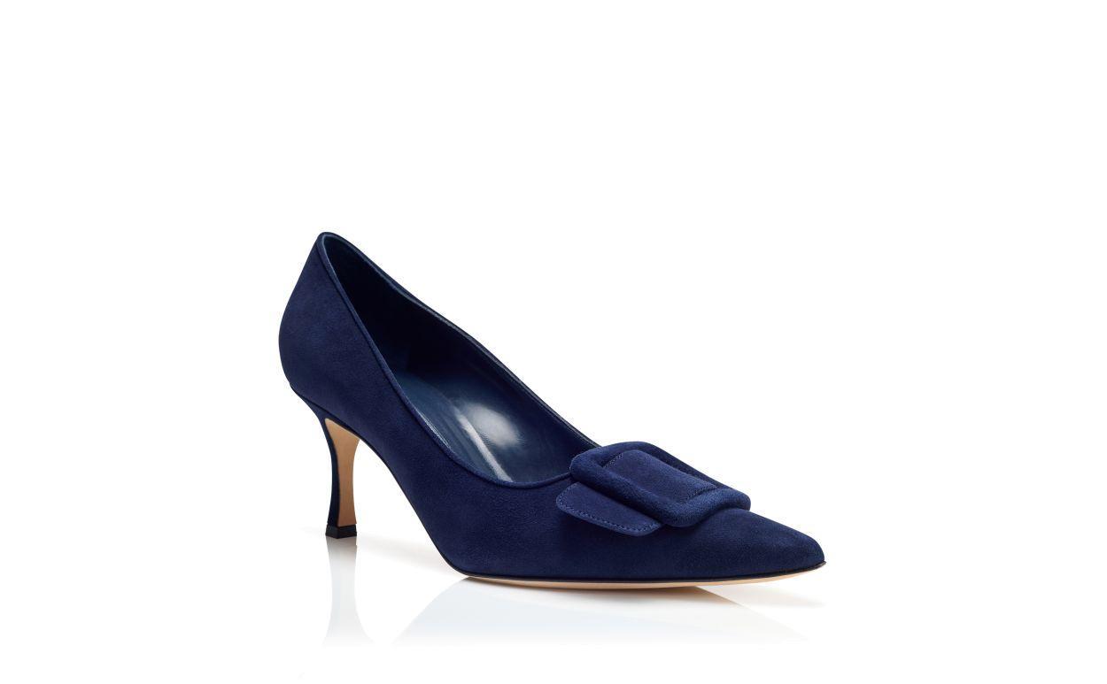 MAYSALEPUMP 70 Navy Blue Suede Buckle Detail Pumps Product Image