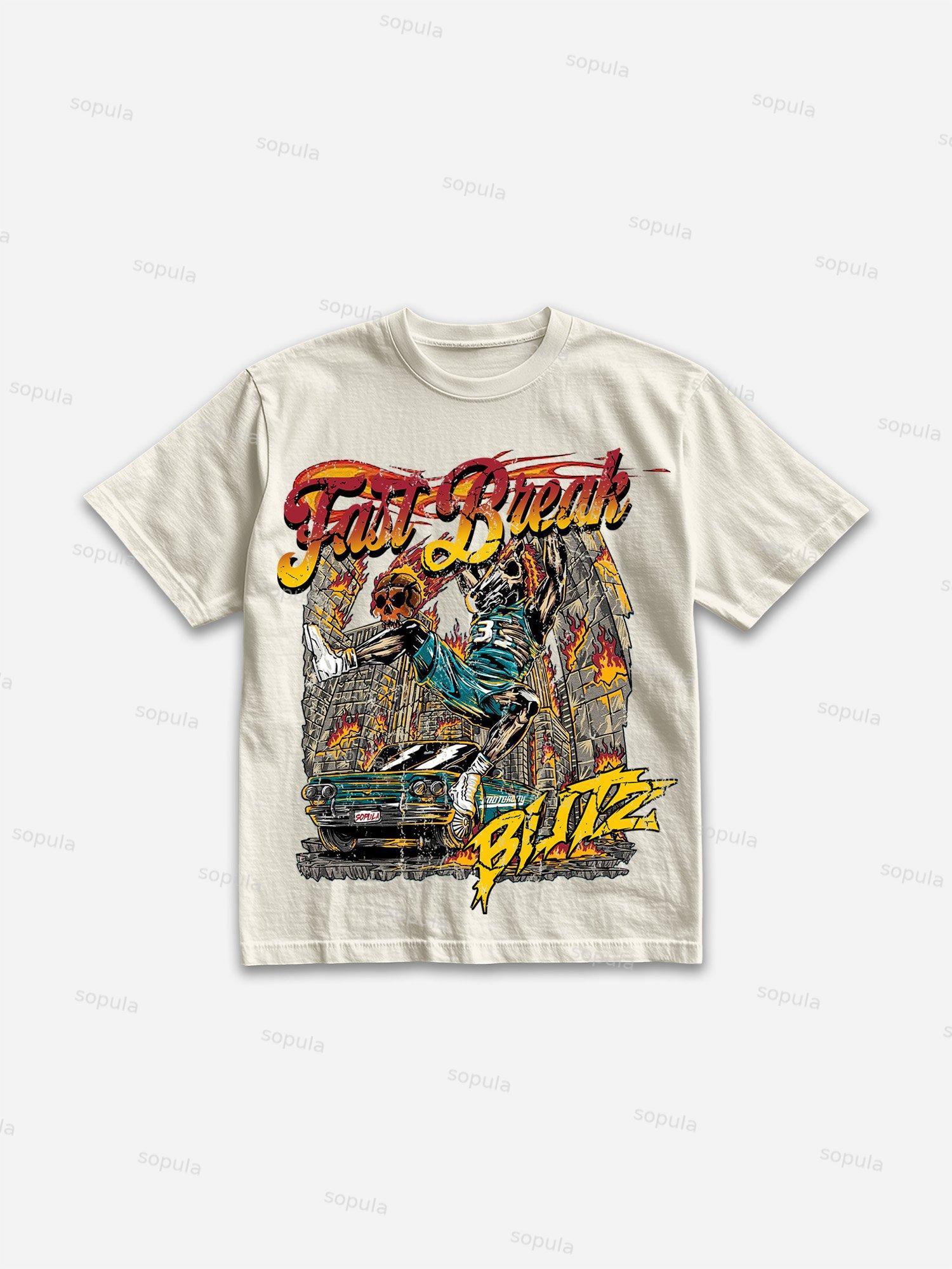 Racing Basketball Fast Break Print Cotton T-shirt Product Image