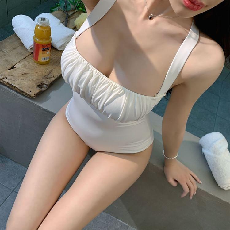 Plain Ruched Swimsuit Product Image