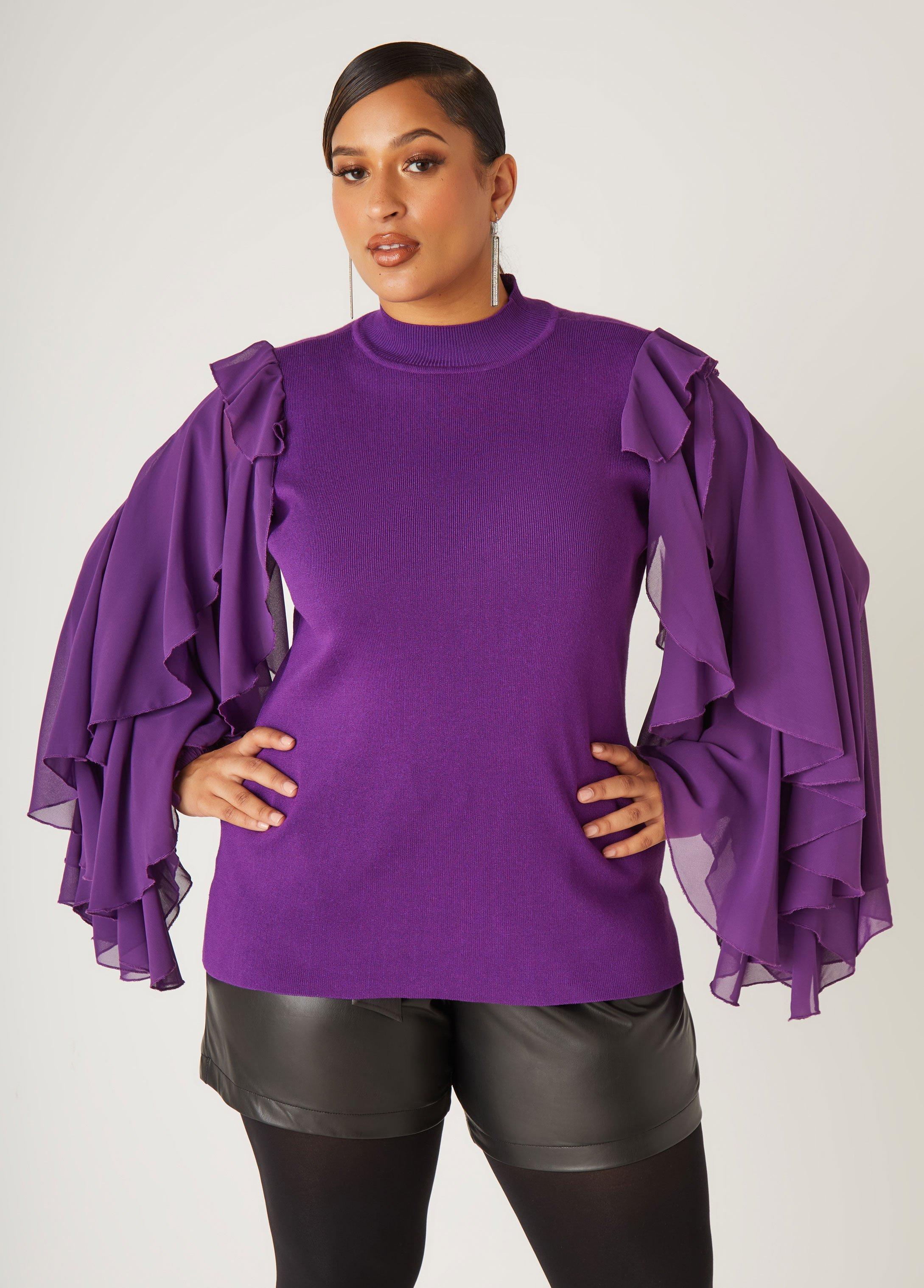 Ruffled Organza Sleeved Sweater Product Image