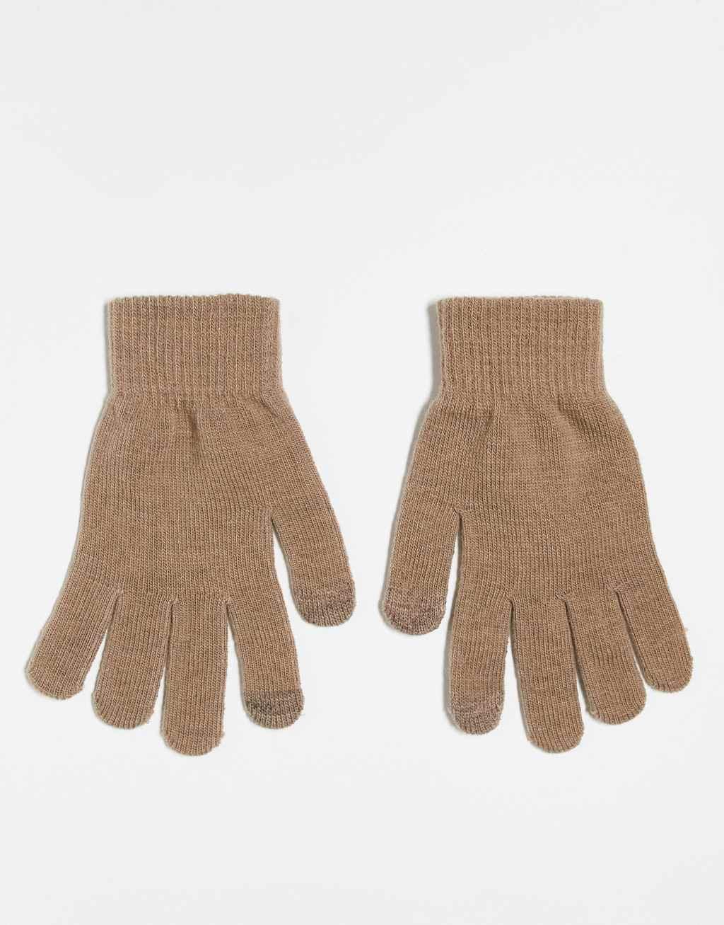 Pieces touch screen knitted gloves in camel Product Image