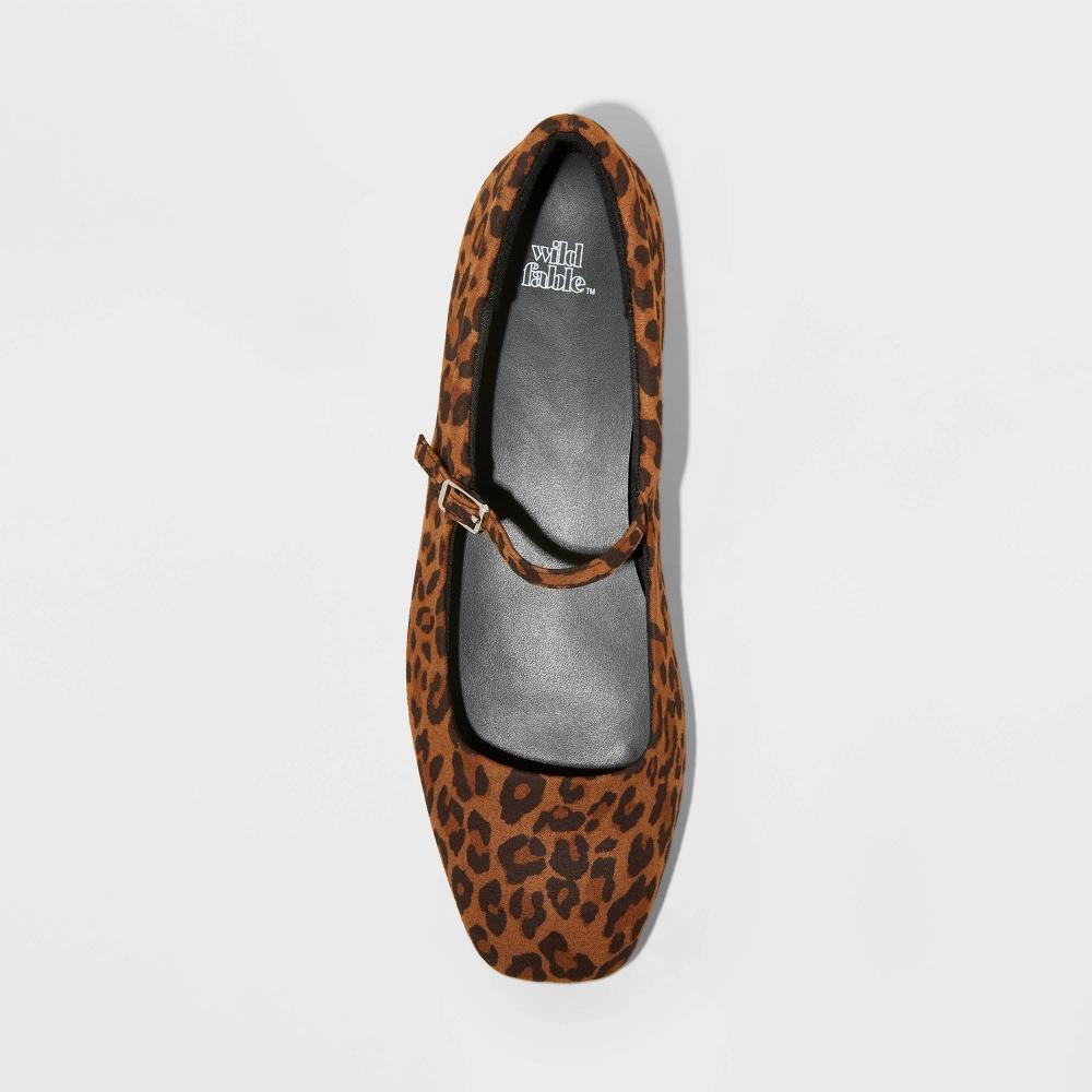 Women's Elsa Leopard Print Mary Jane Ballet Flats with Memory Foam Insole - Wild Fable™ Brown 9 Product Image