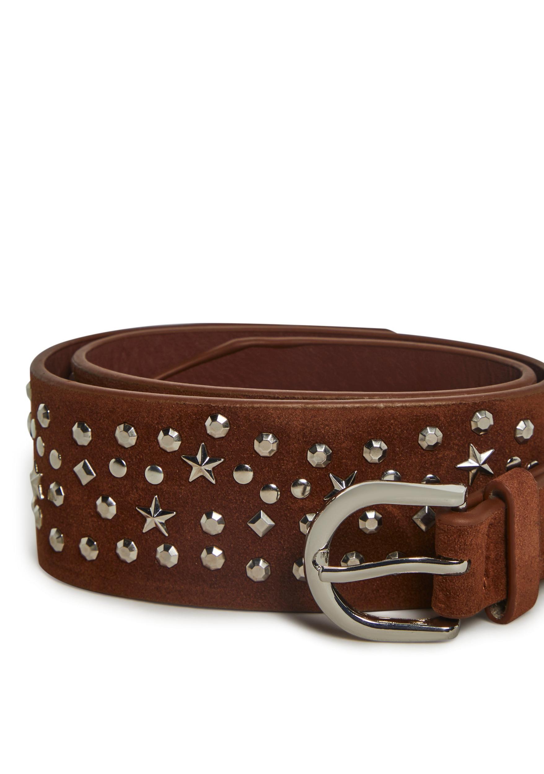 Star Stud Leather Belt - Brown Product Image