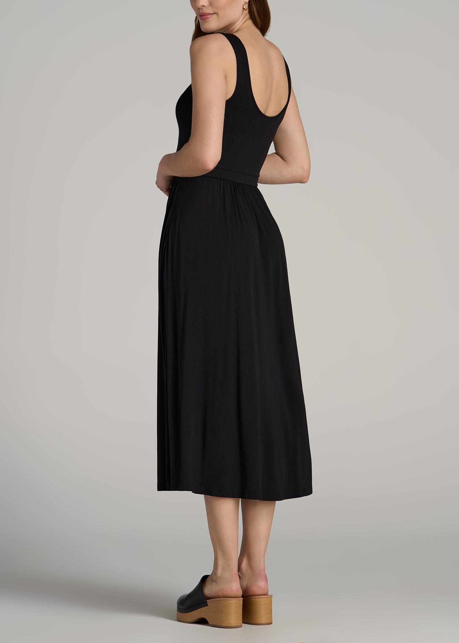 Jersey Tank Dress with Pockets for Tall Women in Black Product Image