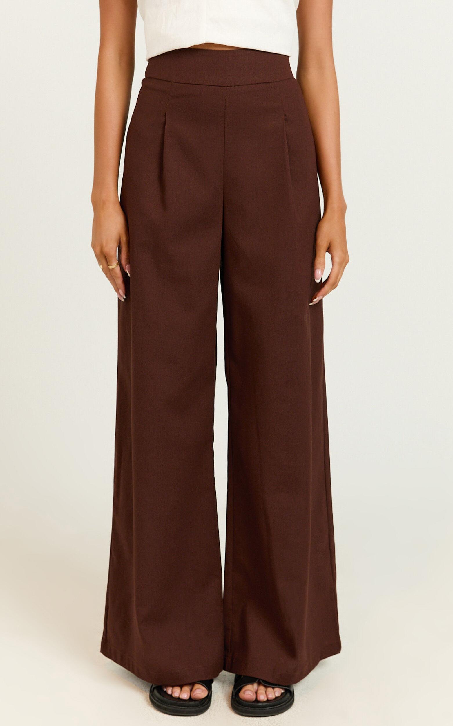 Alina Pants - Linen High Waisted Wide Leg Relaxed Pants in Chocolate Product Image