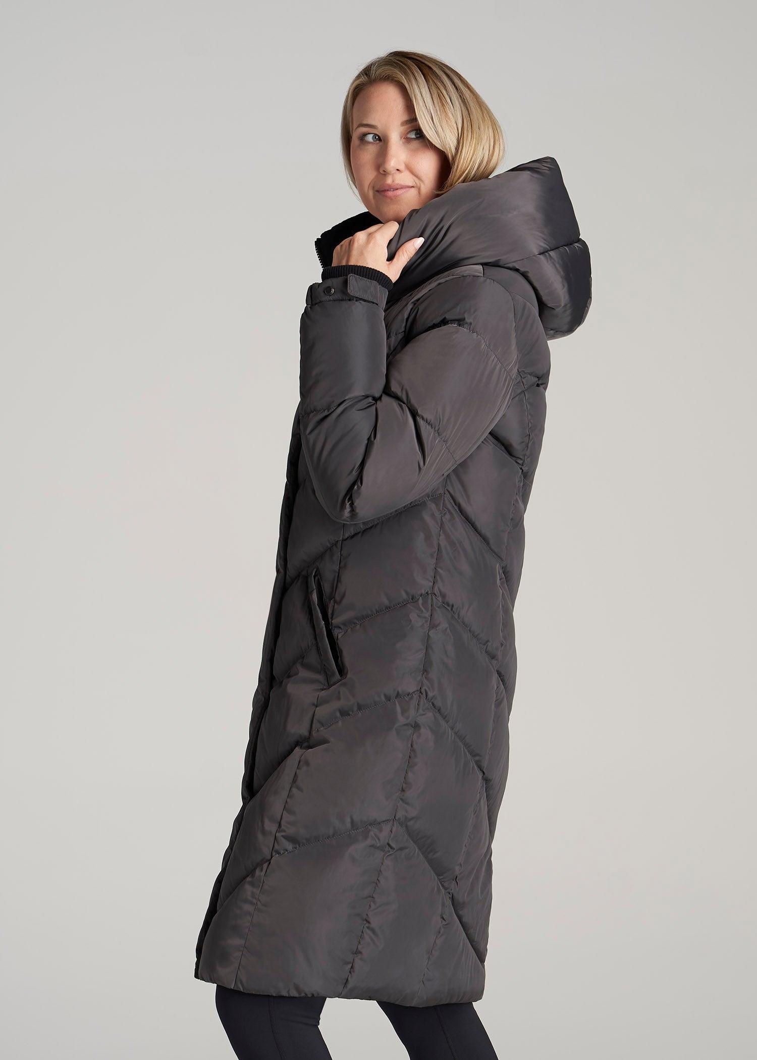 American Tall X Point Zero Long Hooded Women's Tall Puffer Jacket in Graphite Product Image