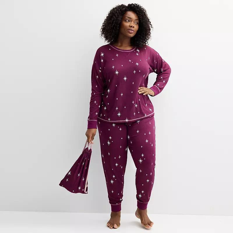 Plus Size Sonoma Goods For Life Pajama Top & Pajama Bottoms Set, Womens Purple Star Product Image