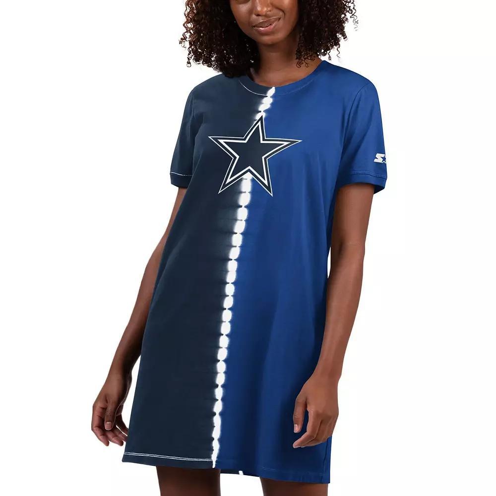 Women's Starter Navy Dallas Cowboys Ace Tie-Dye T-Shirt Dress, Size: Small, Blue Product Image