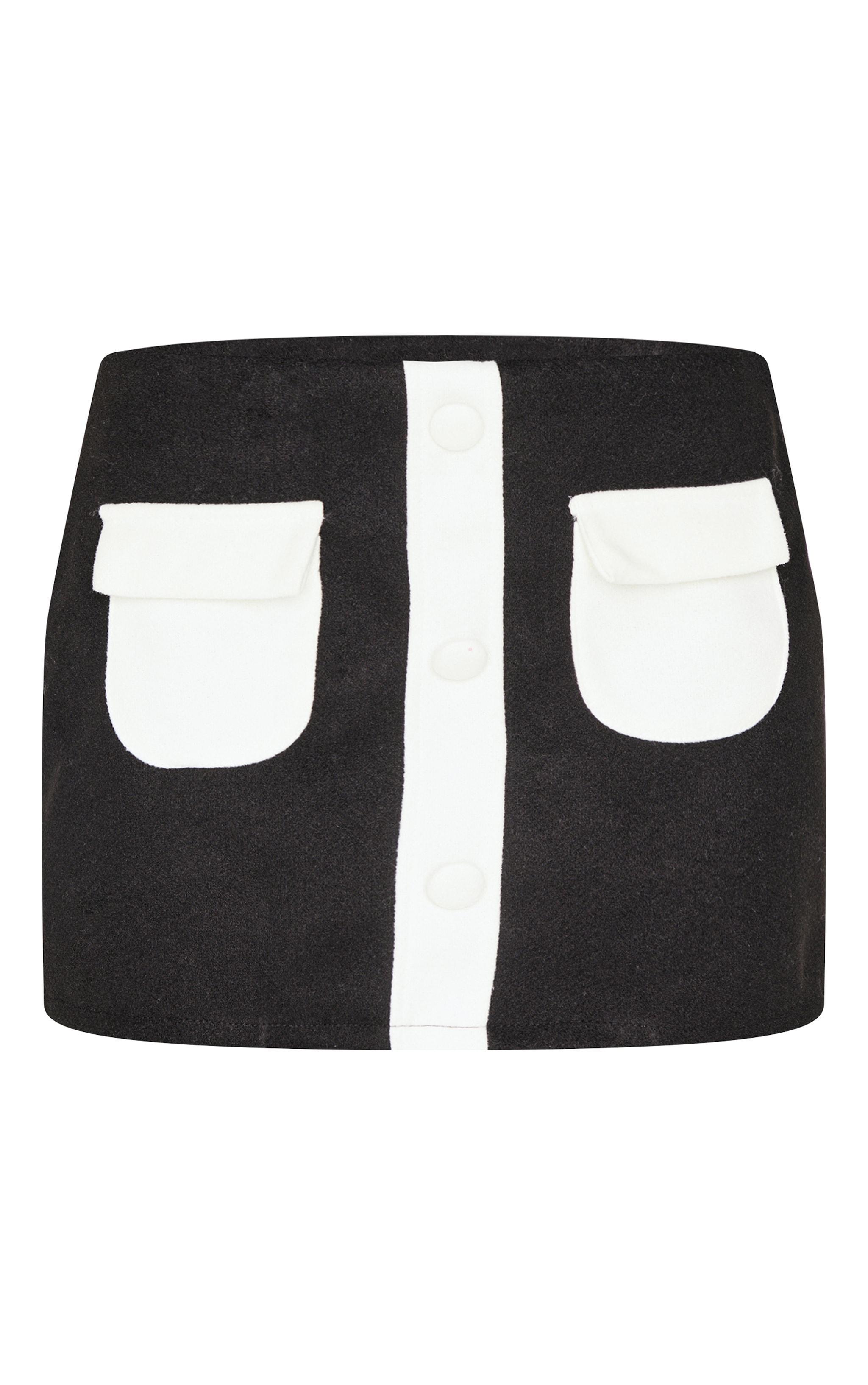 Monochrome Wool Look Contrast Detail A Line Mini Skirt Product Image