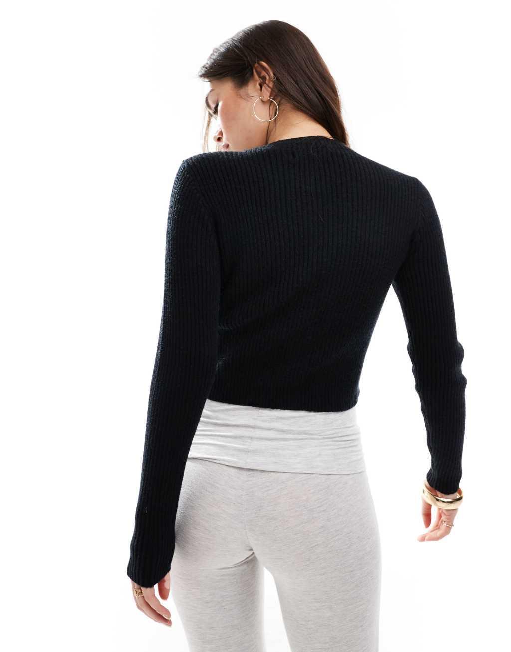 ONLY structured ribbed cardigan in black Product Image