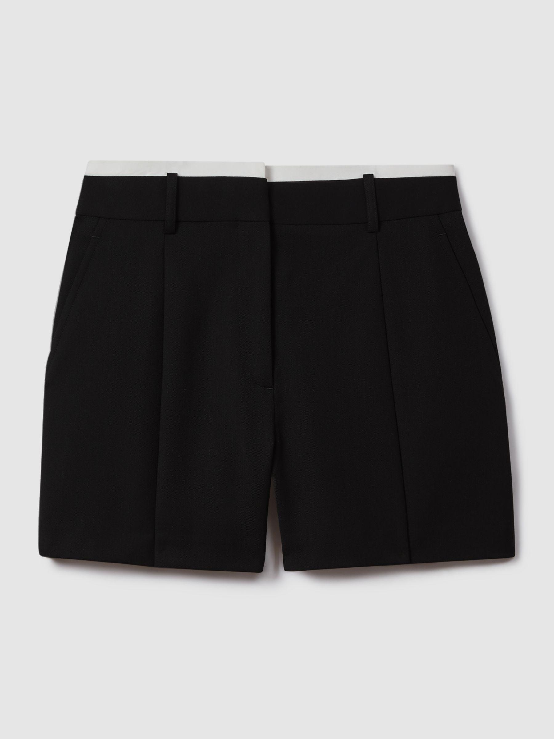 Tailored Wool Blend Contrast Trim Shorts in Black Product Image