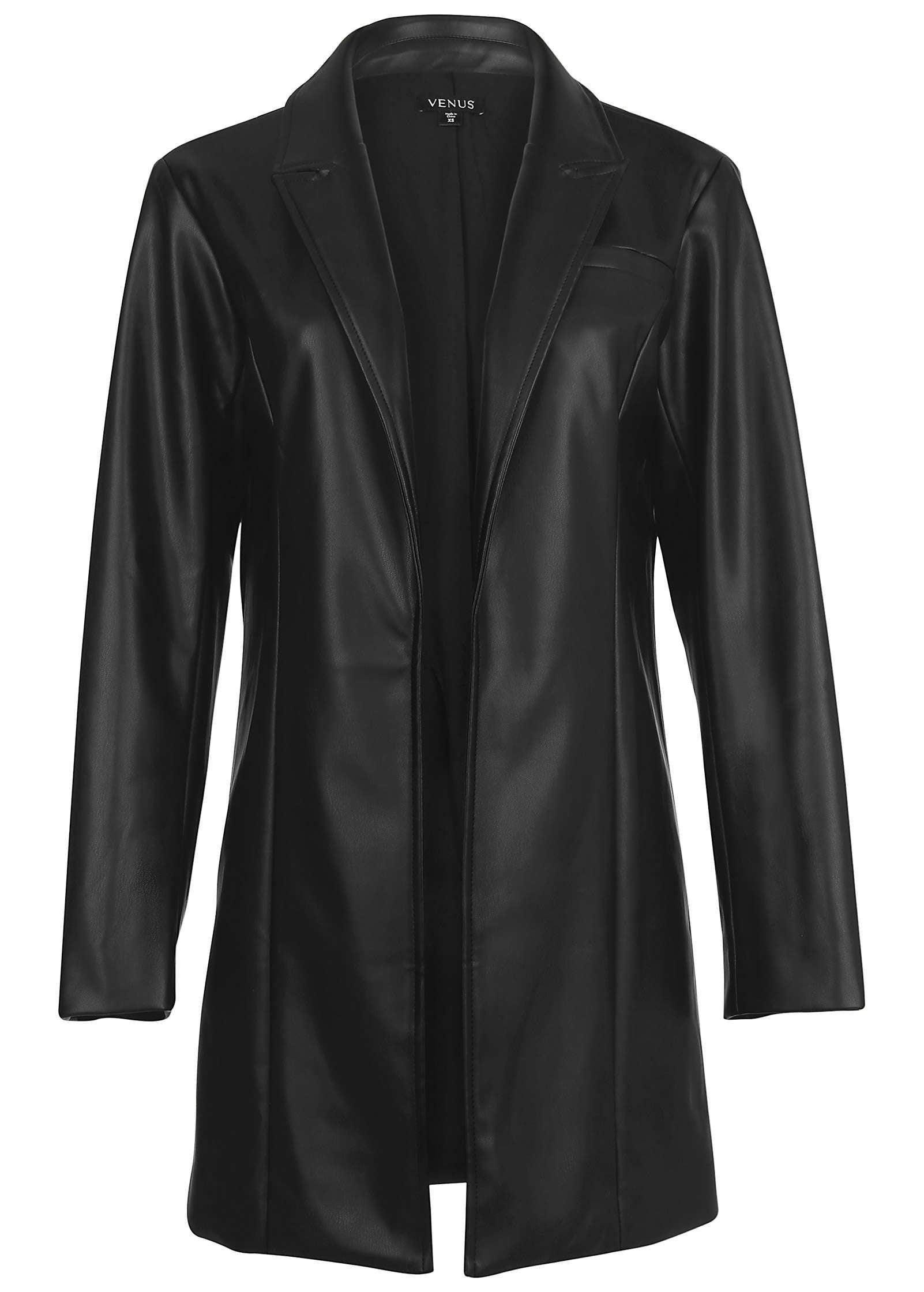 Faux Leather Blazer - Black Product Image