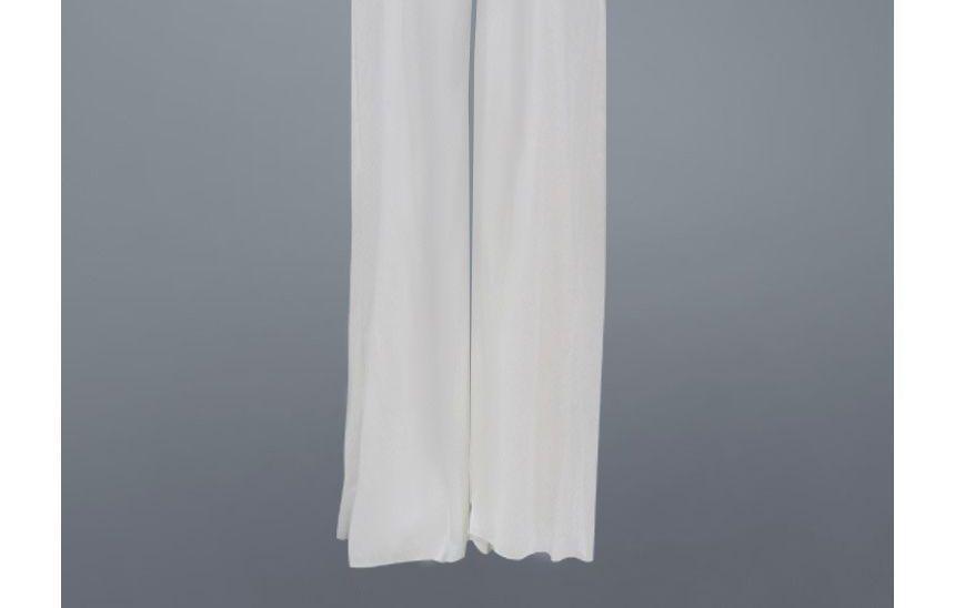 Halter Neck Plain Keyhole Faux Pearl Embroidered Wide Leg Cocktail Jumpsuit Product Image