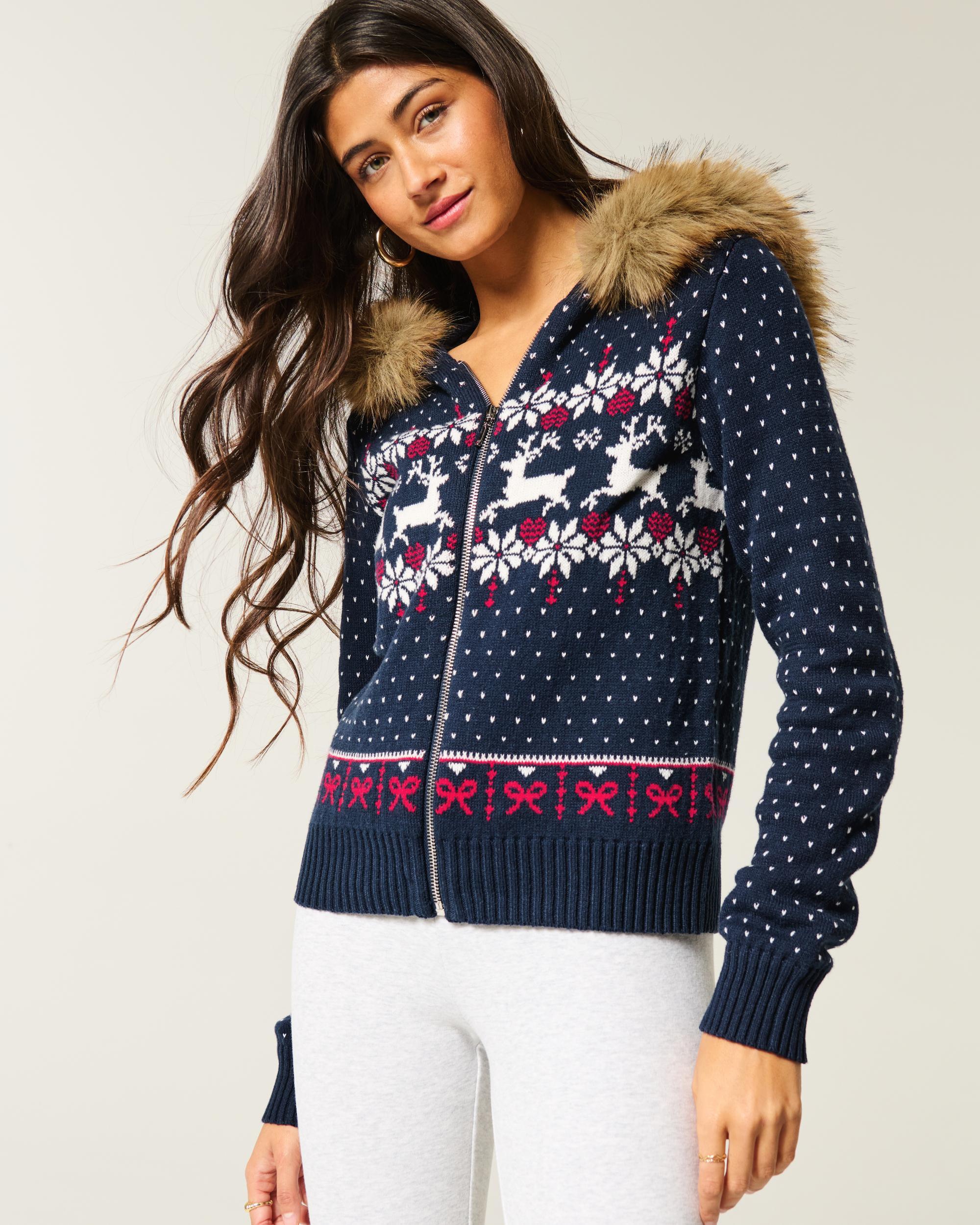 Hooded Fair Isle Zip-Up Sweater Product Image