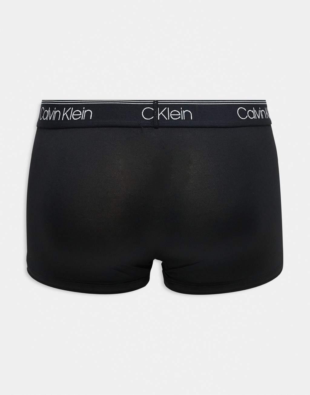 Calvin Klein Microfiber Stretch 3 pack low rise trunk with colored waistband in black Product Image