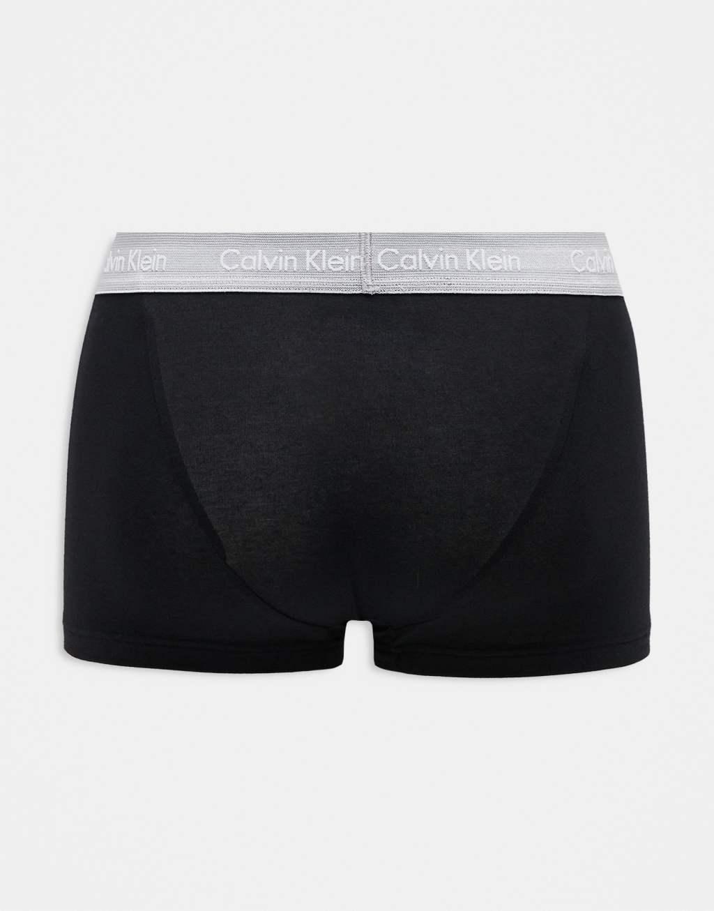 Calvin Klein Cotton Stretch 3 pack low rise trunk with colored waistband in black Product Image