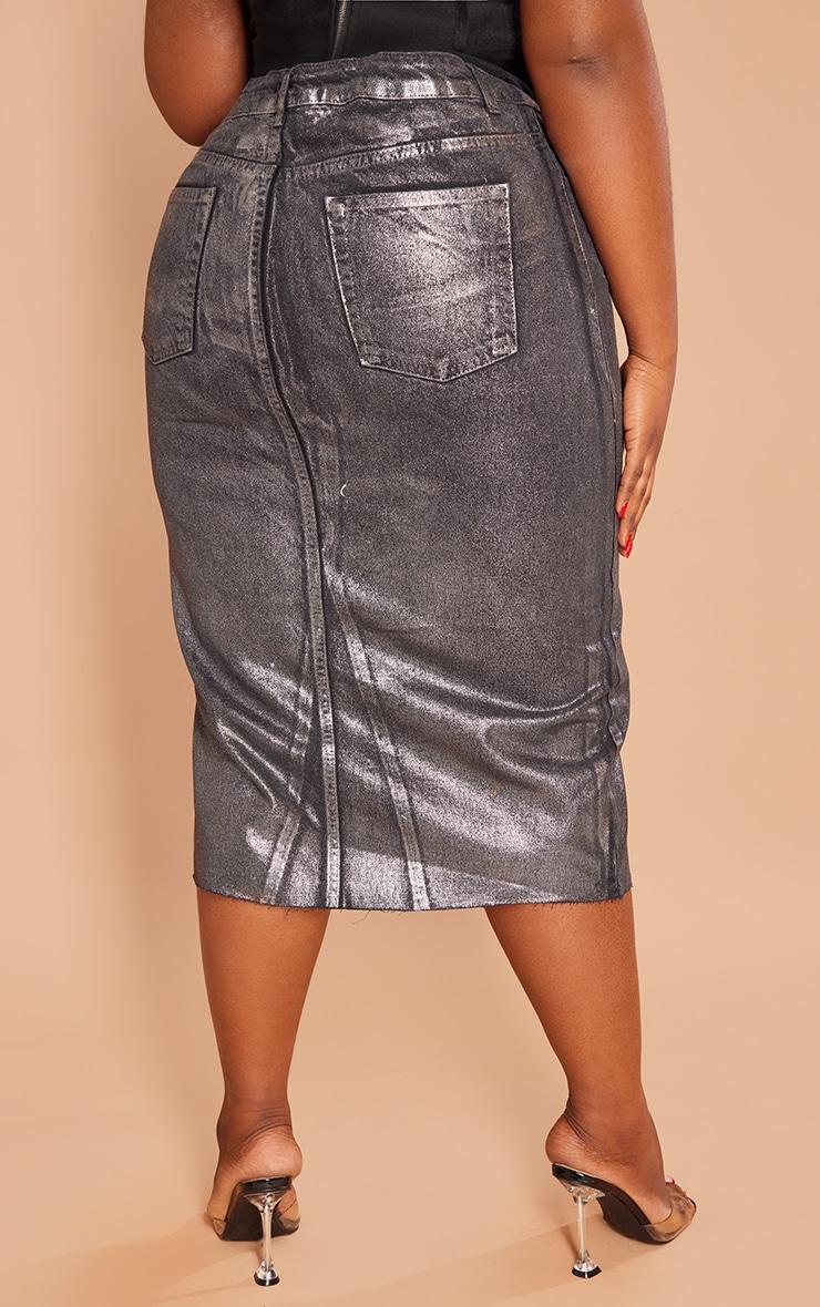 Plus Black Metallic Detail Midi Denim Skirt Product Image