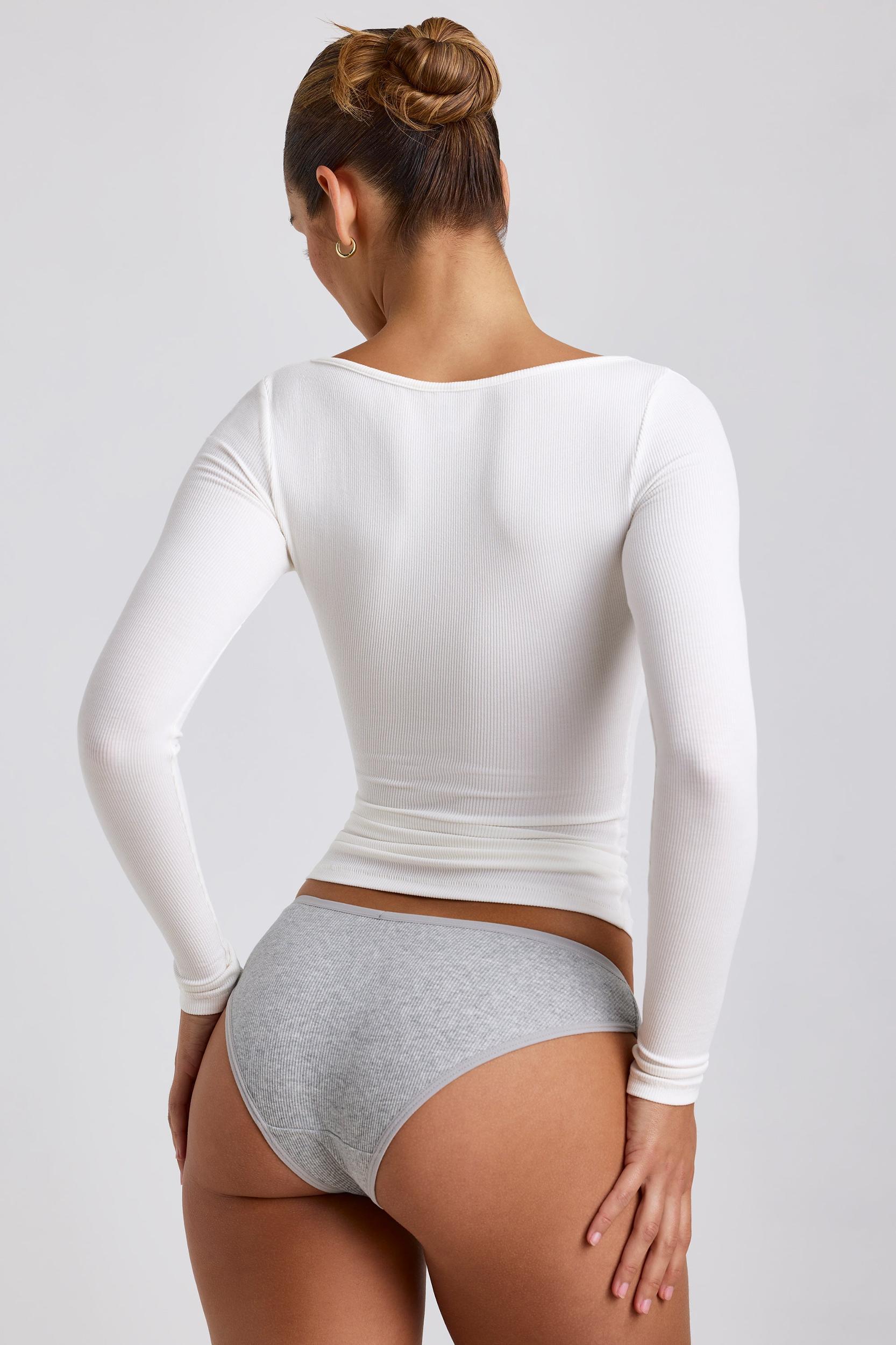 Ribbed Modal  Long Sleeve Top in White Product Image