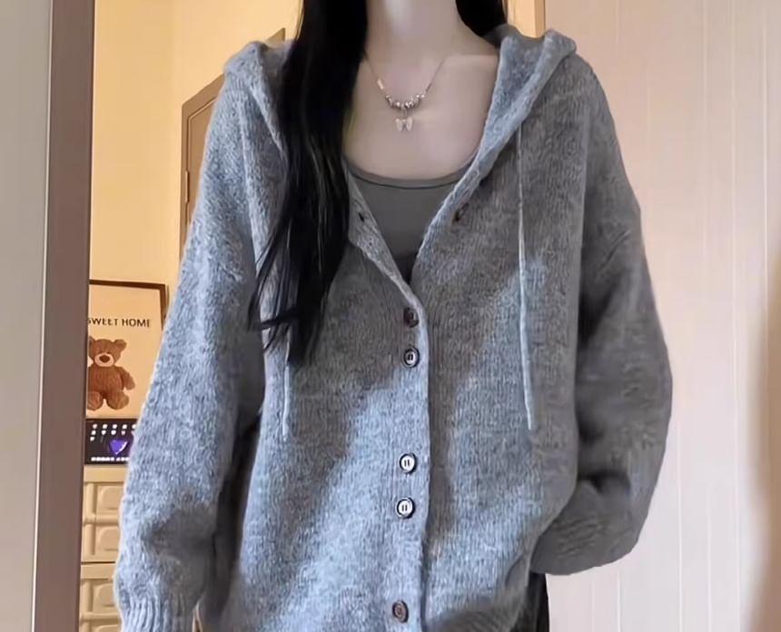 Plain Hooded Cardigan Product Image