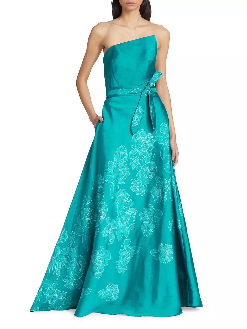 Strapless Floral-Embroidered Gown Product Image