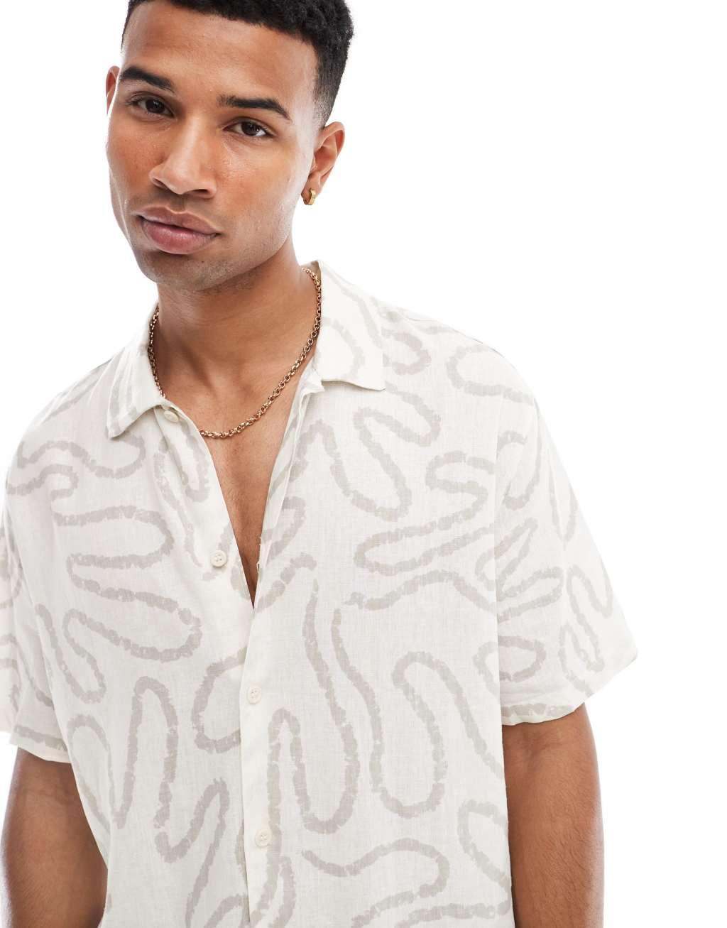 Bershka abstract palm print shirt in white Product Image