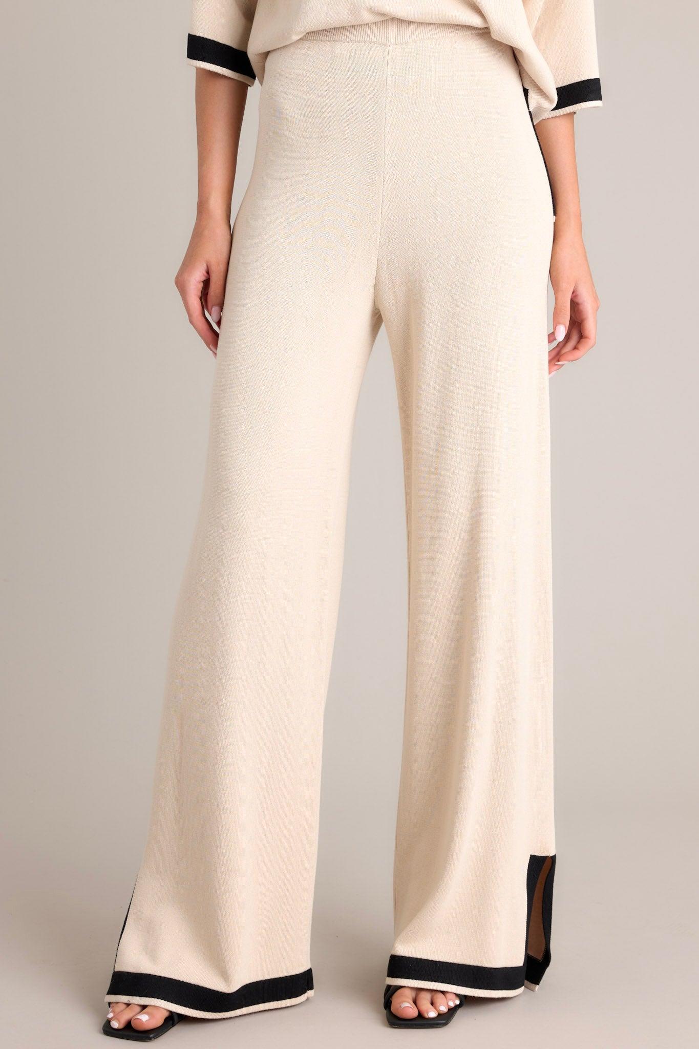 Bold Symphony Split Hem Beige Sweater Pants Product Image