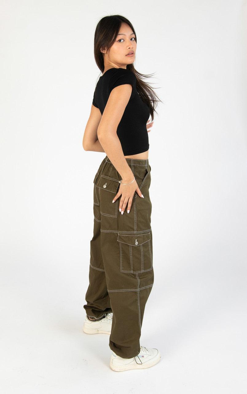 Olive Drawstring Cargo Joggers Product Image