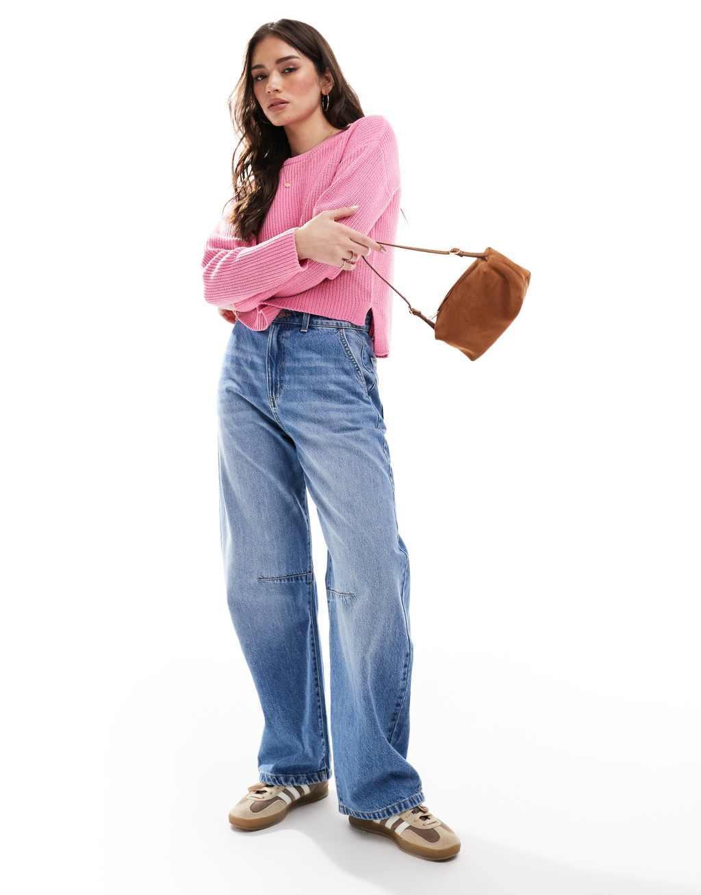 ONLY crew neck knitted sweater in pink Product Image