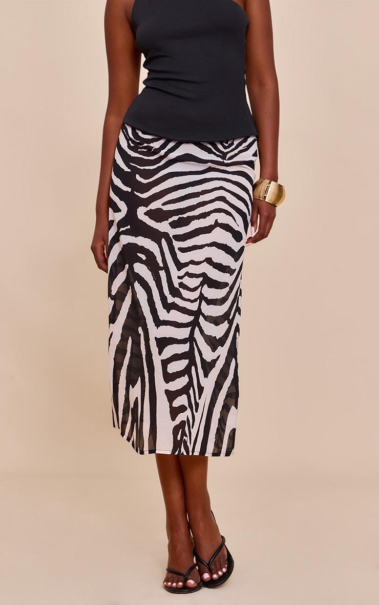 Zebra Print Sheer Chiffon Midaxi Skirt Product Image