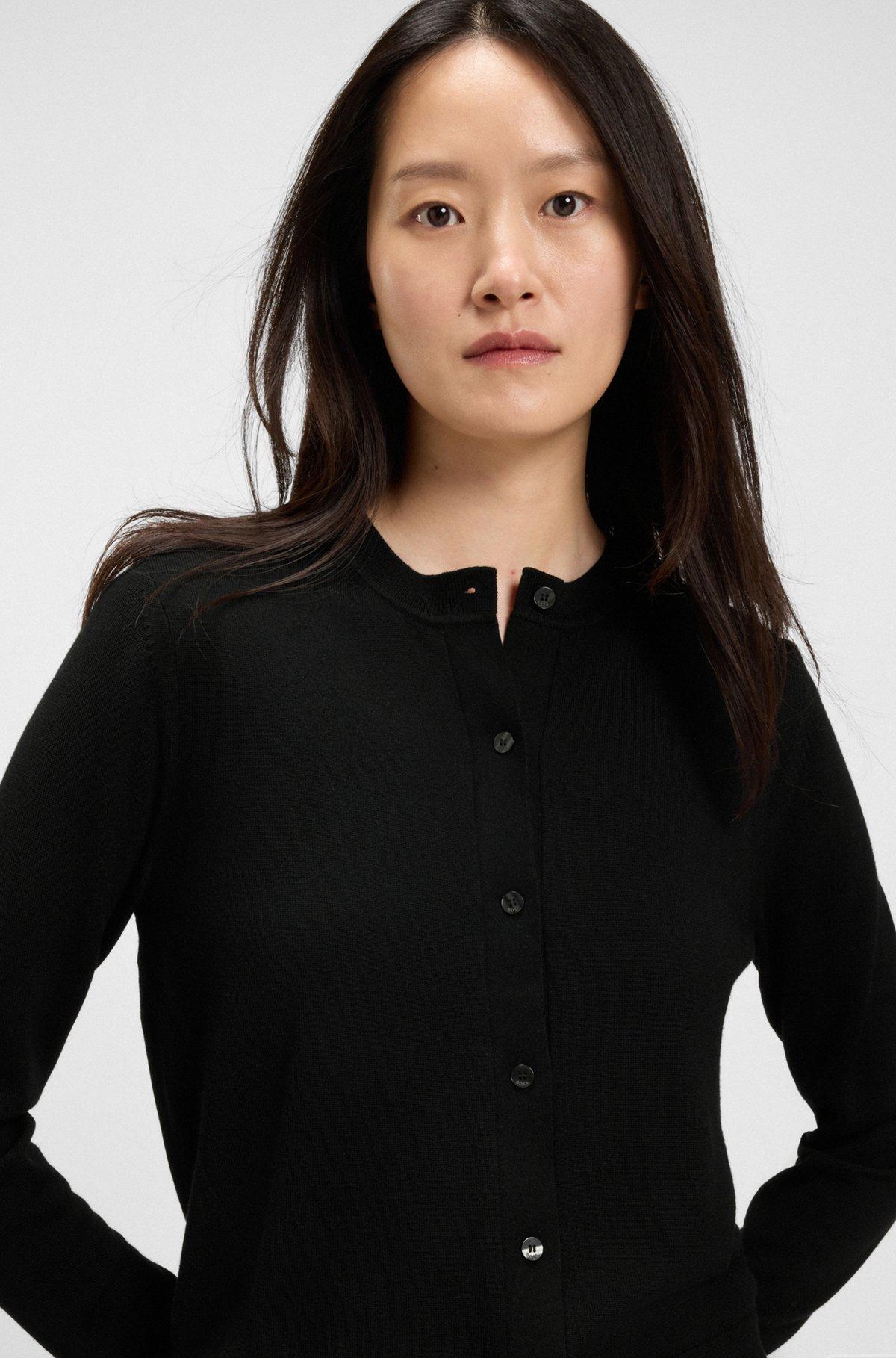 BOSS - Merino-wool cardigan with button front - Black Product Image