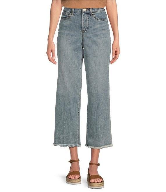 NYDJ Coco Stretch Denim Wide-Leg Frayed Hem Cropped Jeans Product Image