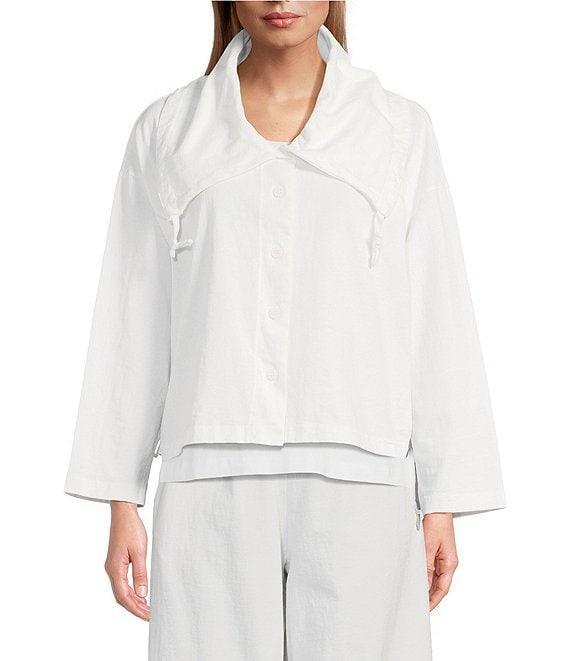 Bryn Walker Cotton Jersey Wide Pointed Collar Long Sleeve Button-Front Jacket Product Image