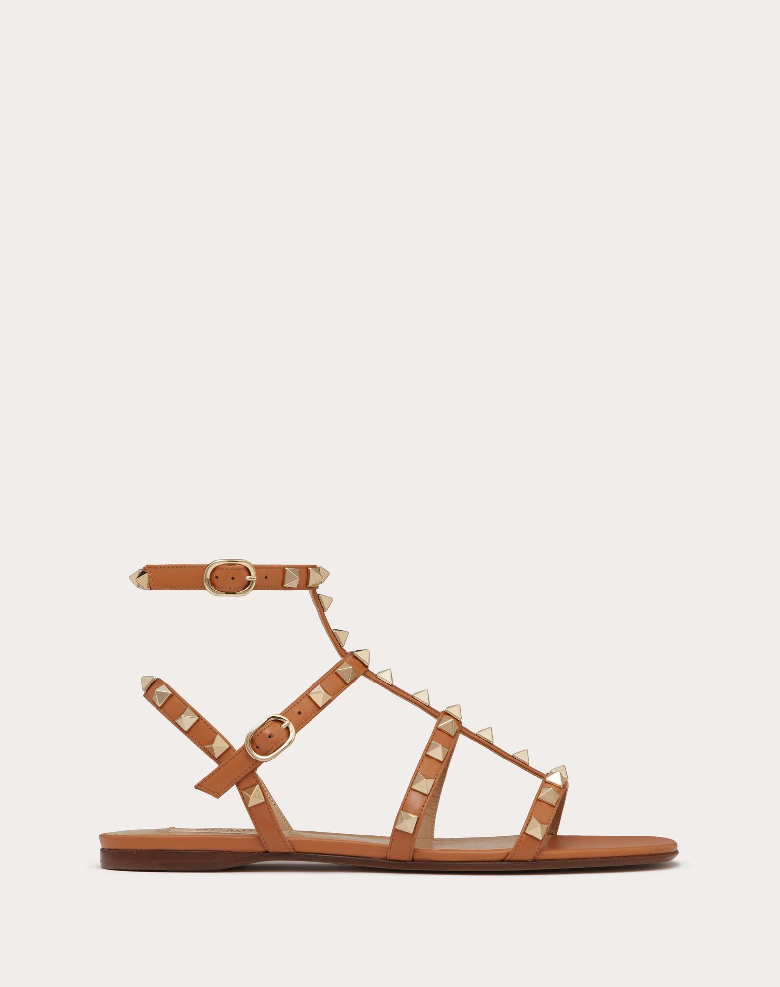 Rockstud Flat Calfskin Sandal With Straps Product Image