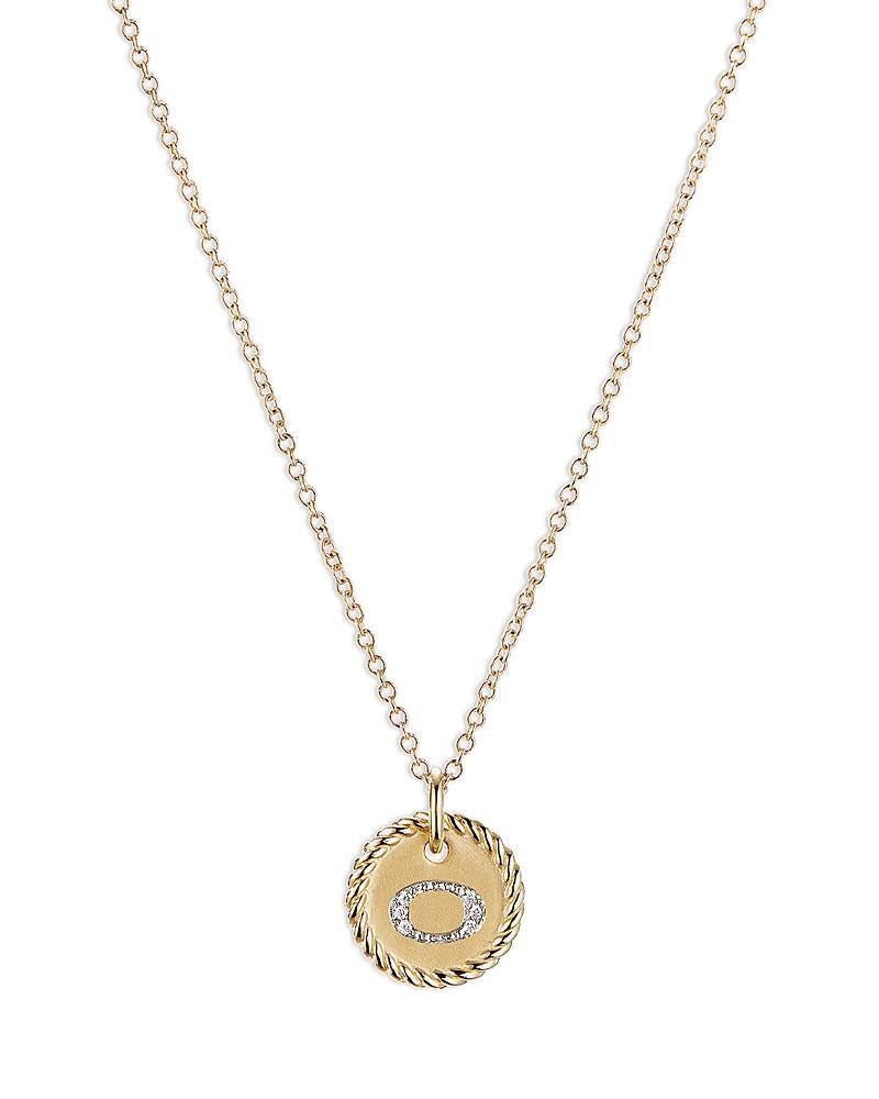 Womens Initial Charm Necklace in 18K Yellow Gold with Pav Diamonds Product Image