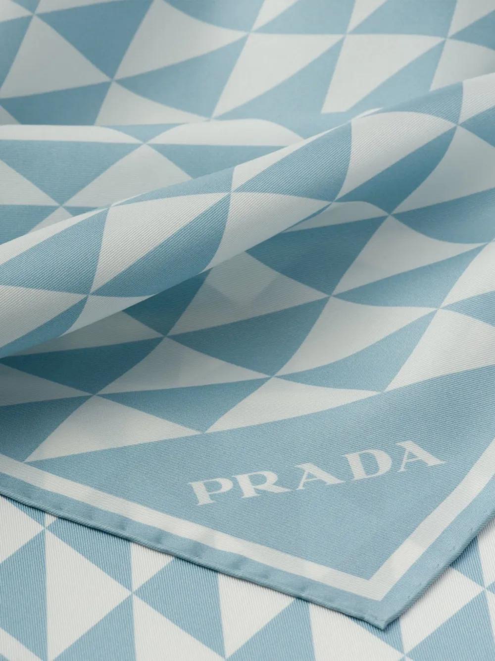 PRADA Geometric-print Silk Twill Scarf In Blue Product Image