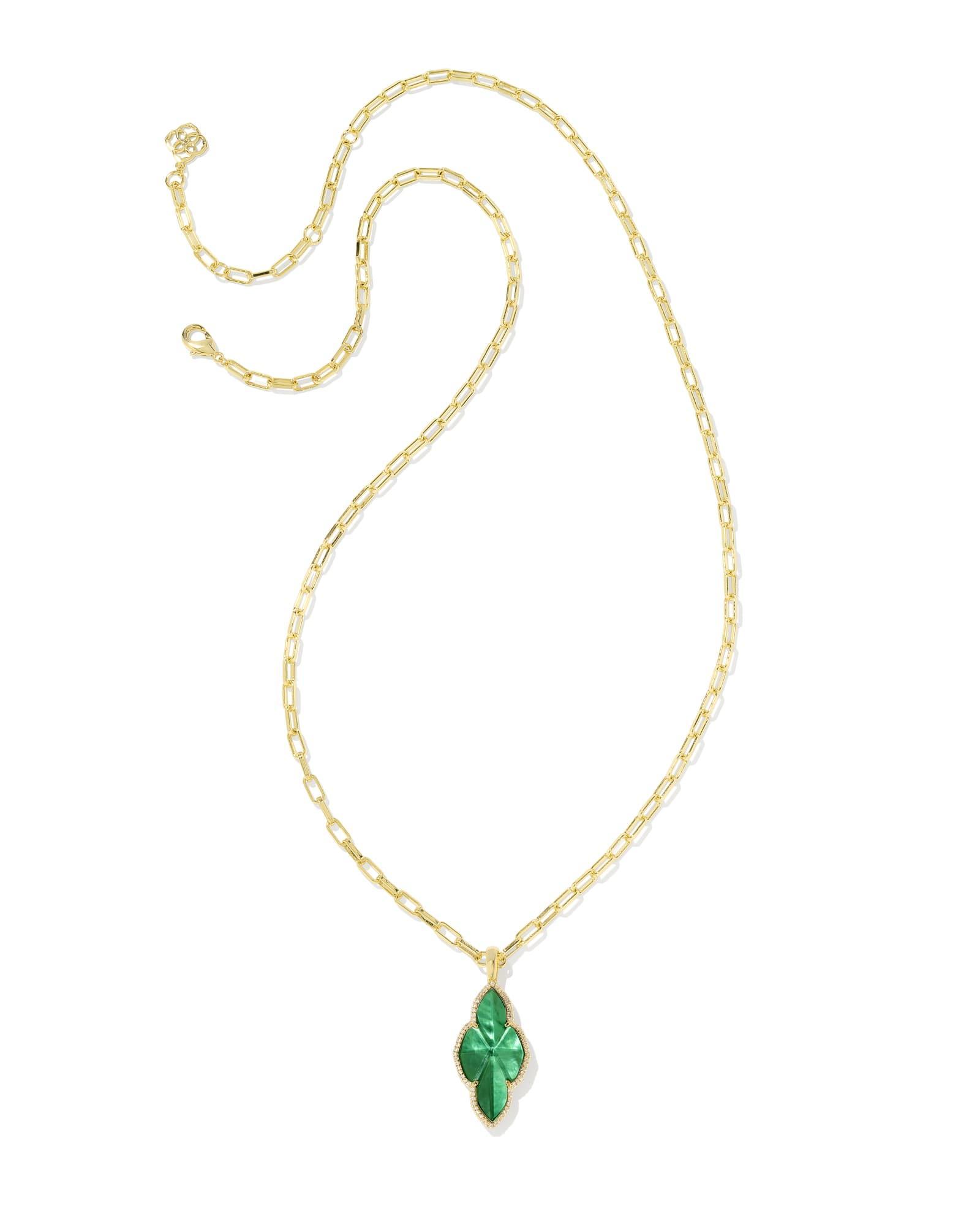 Abbie Gold Pave Frame Large Long Pendant Necklace in Green Illusion Product Image