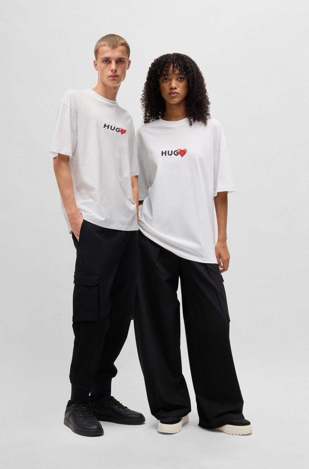 HUGO - Cotton-jersey T-shirt with heart artwork - White Product Image