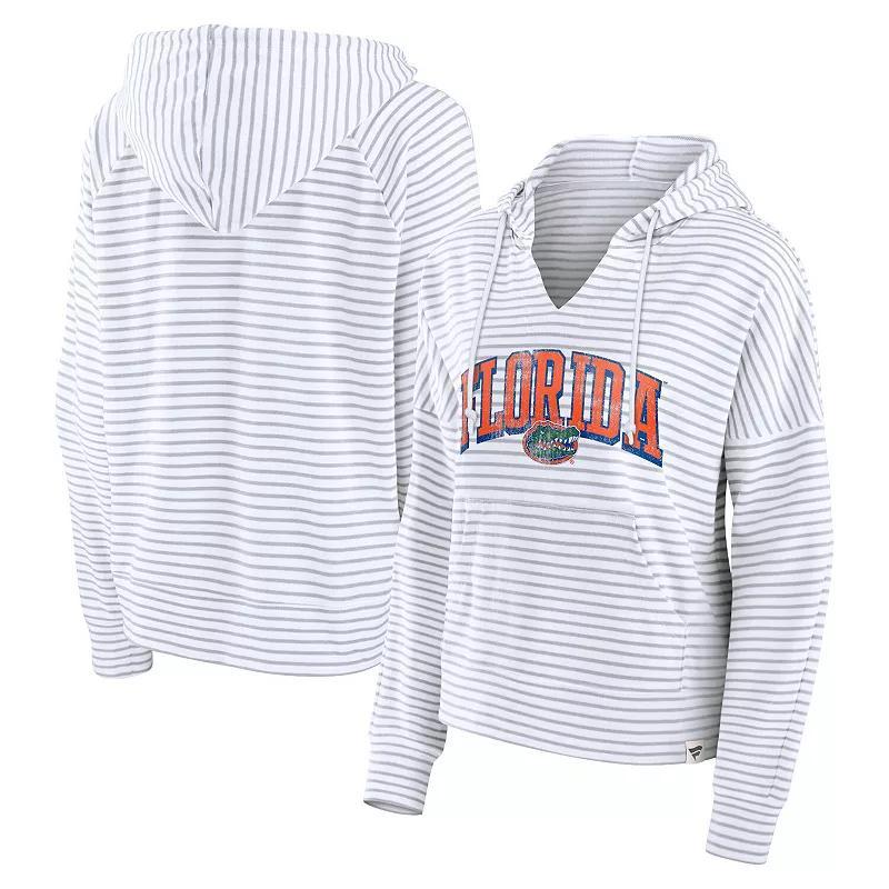 Womens Fanatics /Gray Florida Gators Arch Logo Striped Notch Neck Pullover Hoodie Product Image