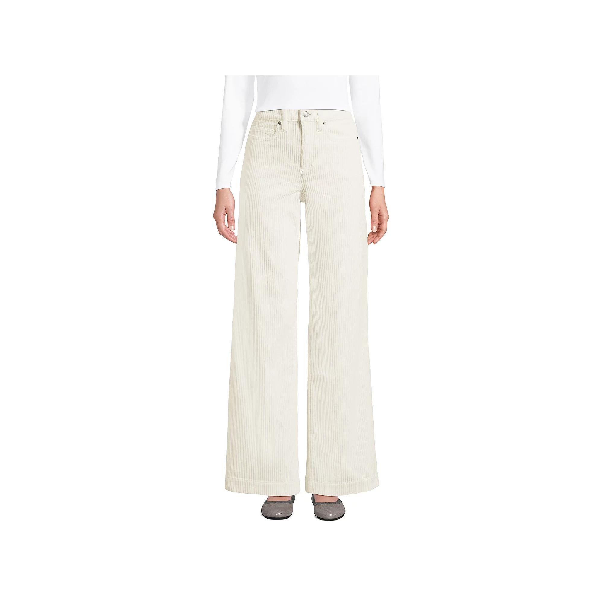 Women's Lands' End High Rise Wide Leg Corduroy Pants, Size: 16, Ivory Product Image