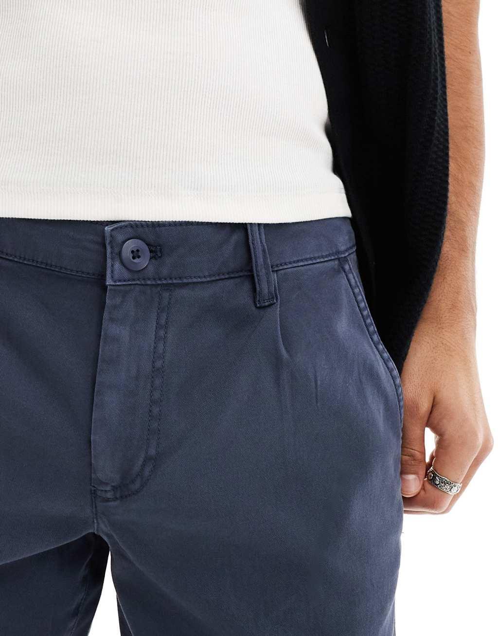 ASOS DESIGN slim washed chinos in dark blue Product Image