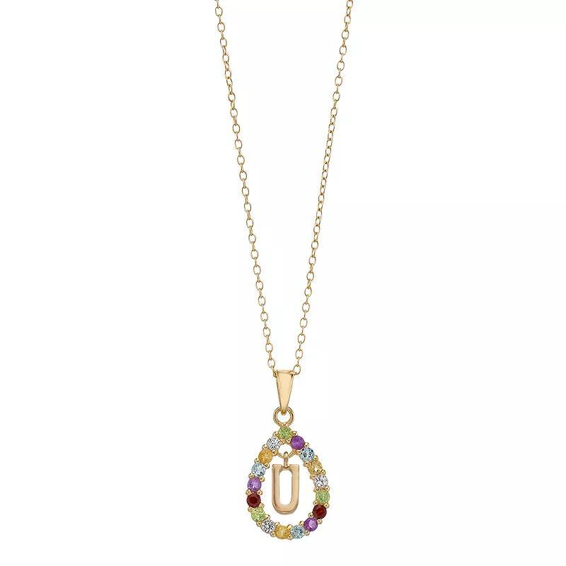 14k Gold Over Silver Gemstone Initial Pendant Necklace, Womens Y Product Image