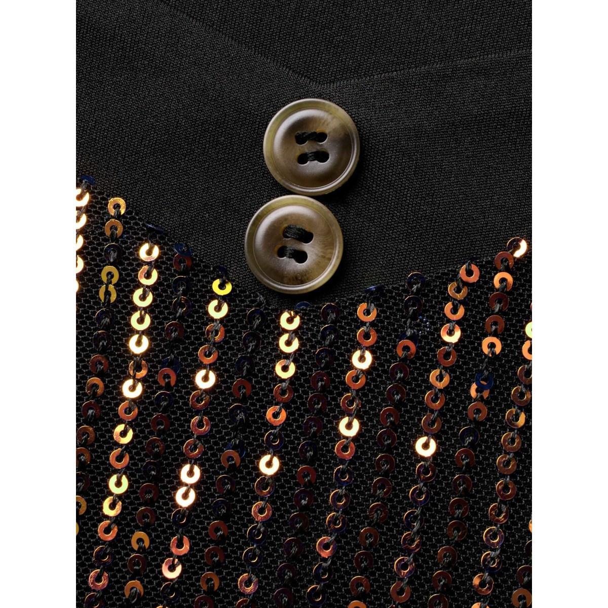 Plus Size Heart Neckline Patchwork Sequin Button Detail Dress Black Women Party&Cocktail Texture Party Curvy Bloomchic 18-20/2X Product Image