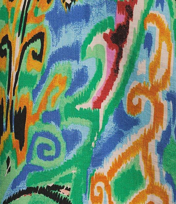 Calessa Coordinating Abstract Mosaic Print Point Collar Long Sleeve Tie-Front Blouse Product Image