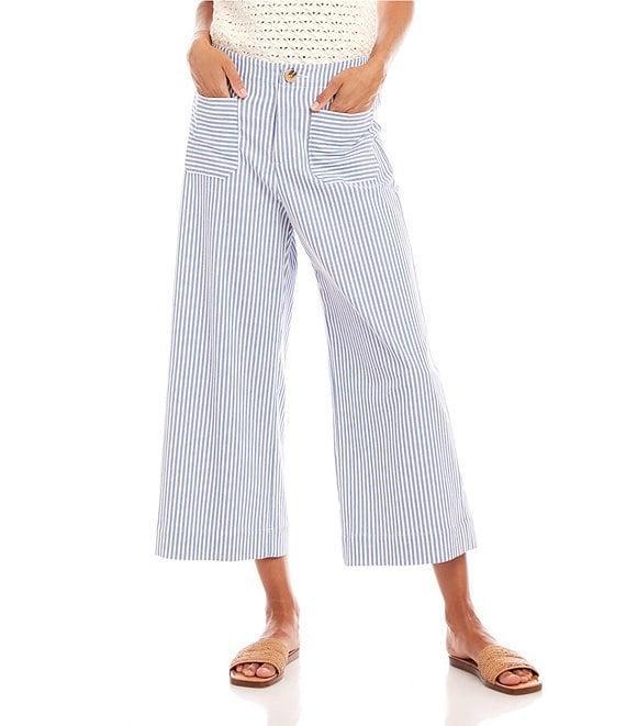 Karen Kane Wide Leg Blue Stripe Cropped Pants Product Image
