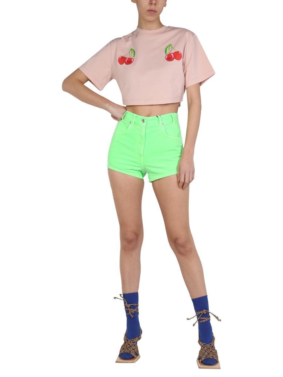 MSGM High-waist Denim Shorts In Green Product Image