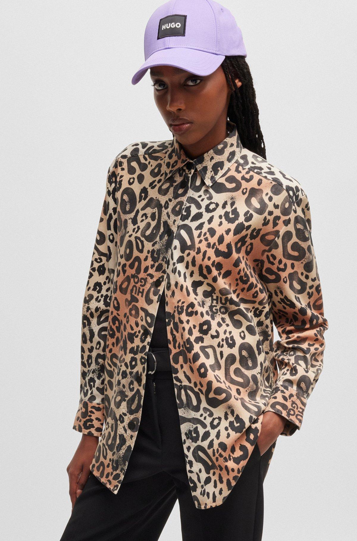 HUGO - Oversize-fit blouse in leopard-print twill - Patterned Product Image