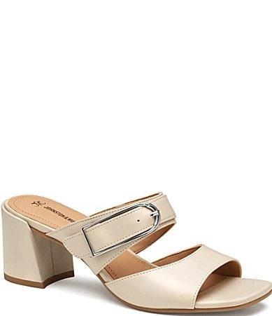 Johnston  Murphy Womens Everly Leather Buckle Slides Sandals Product Image